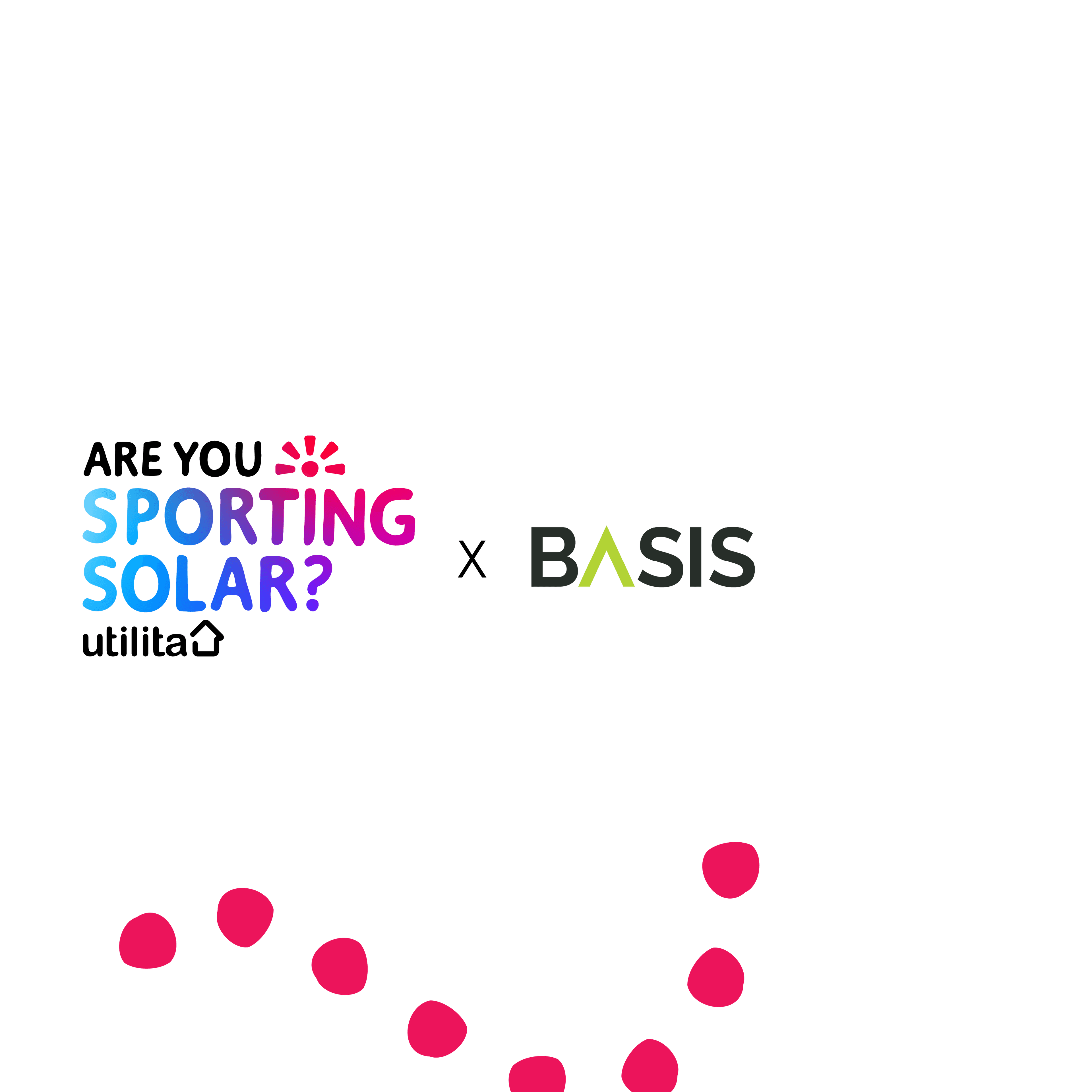 Sporting Solar and BASIS logos displayed on a white background with pink dots, highlighting their clean energy partnership.
