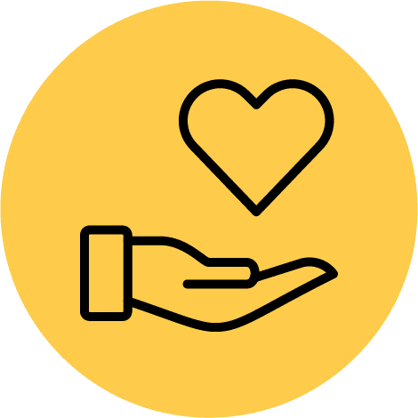 Icon of a hand holding a love heart, representing the benefits of commercial solar panels charities and non-profits.