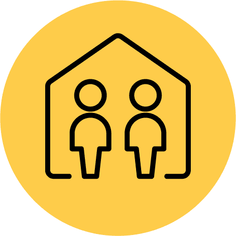 Icon of two people under a roof, representing the benefits of commercial solar panels for community centre buildings.